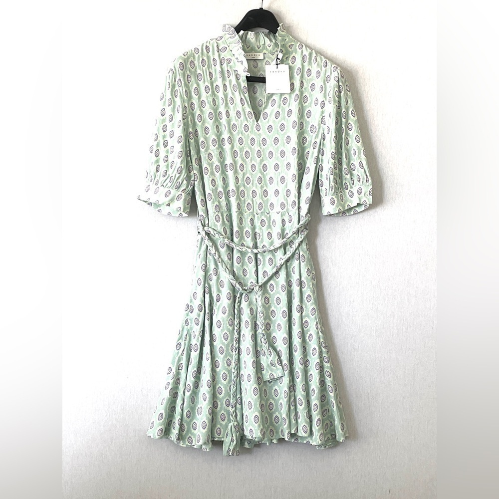 Sandro Jary Abstract-Print Mini Dress with Braided Belt - Picture 3 of 15